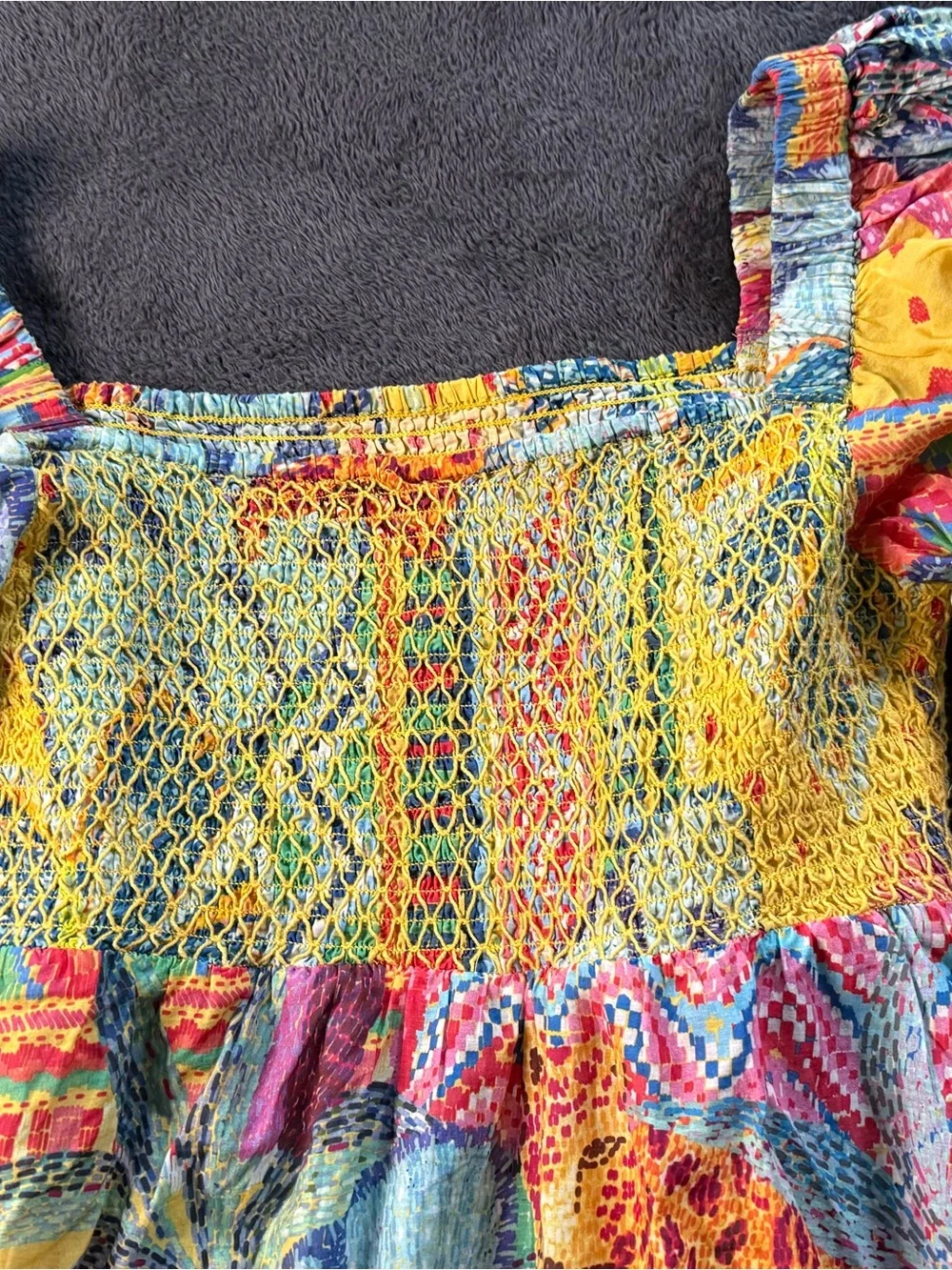 Farm Rio. Women’s Multicolor Boho Smocked Peasant dress - Picture 15 of 16